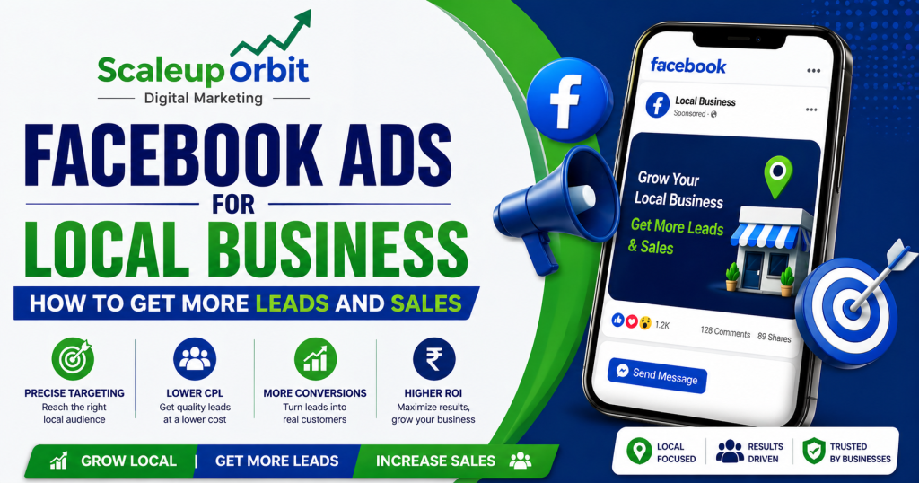 Facebook Ads service for local business marketing to generate leads and increase sales by ScaleUp Orbit